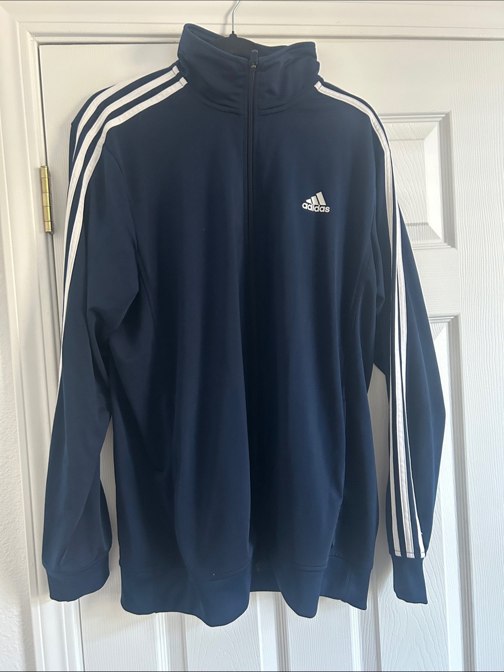adidas Navy Blue Quarter-Zip Track Jacket with White Stripes